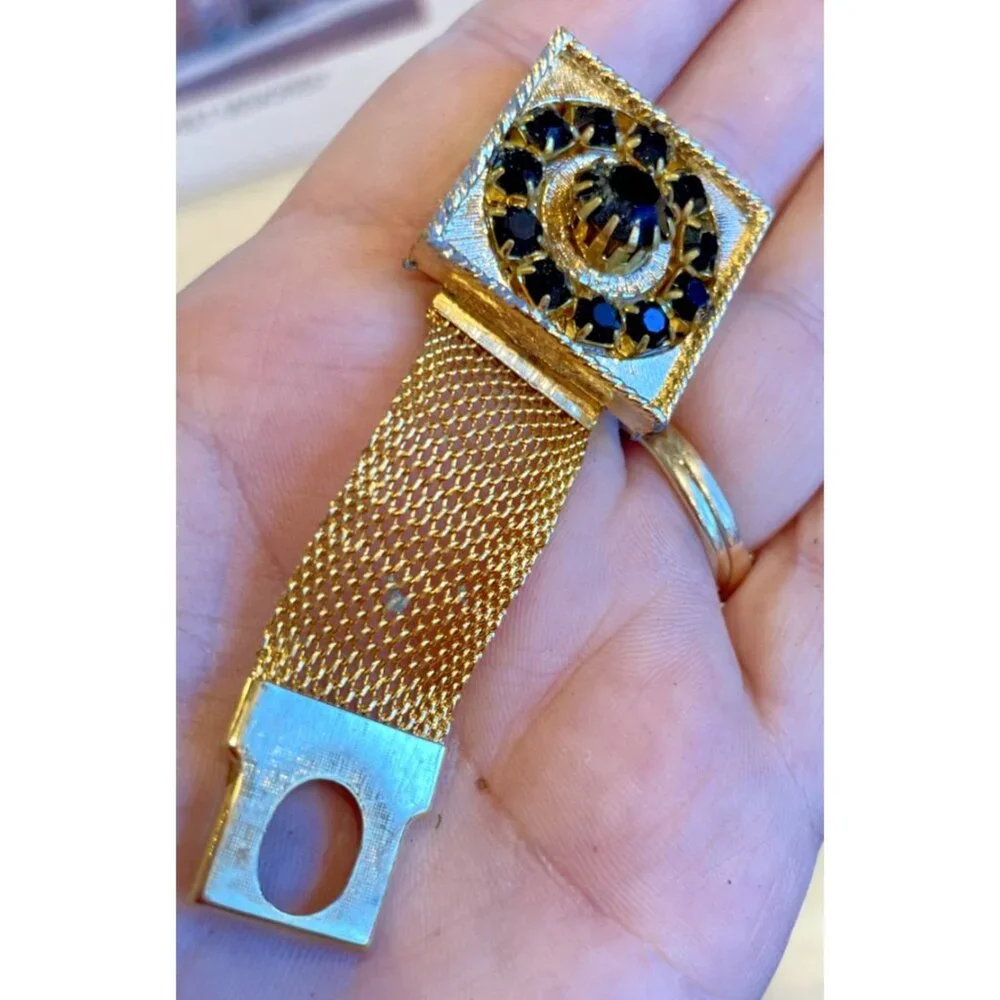 Vintage Men's Gold Black Crystal Cufflinks Tie Pin Box